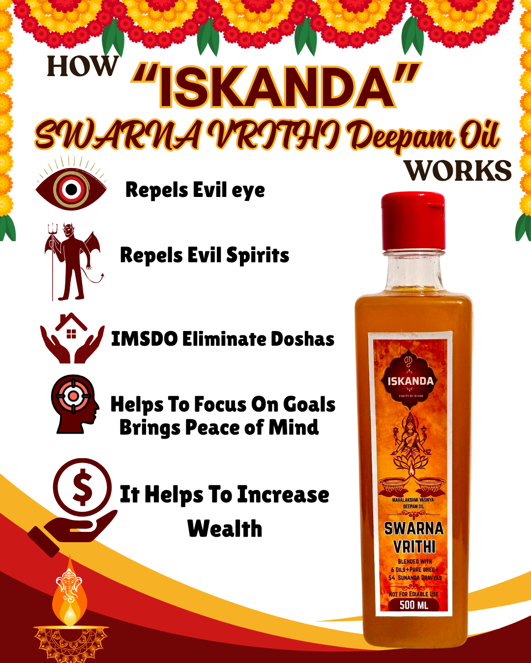 ISKANDA SWARNA VRITHI Deepam Oil-500ml - Image 5