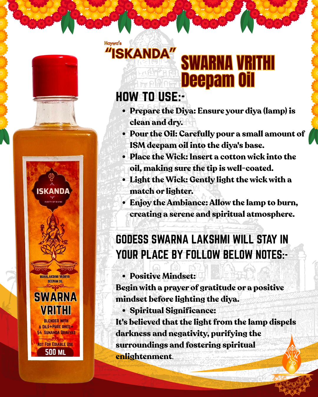 ISKANDA SWARNA VRITHI Deepam Oil-500ml - Image 6