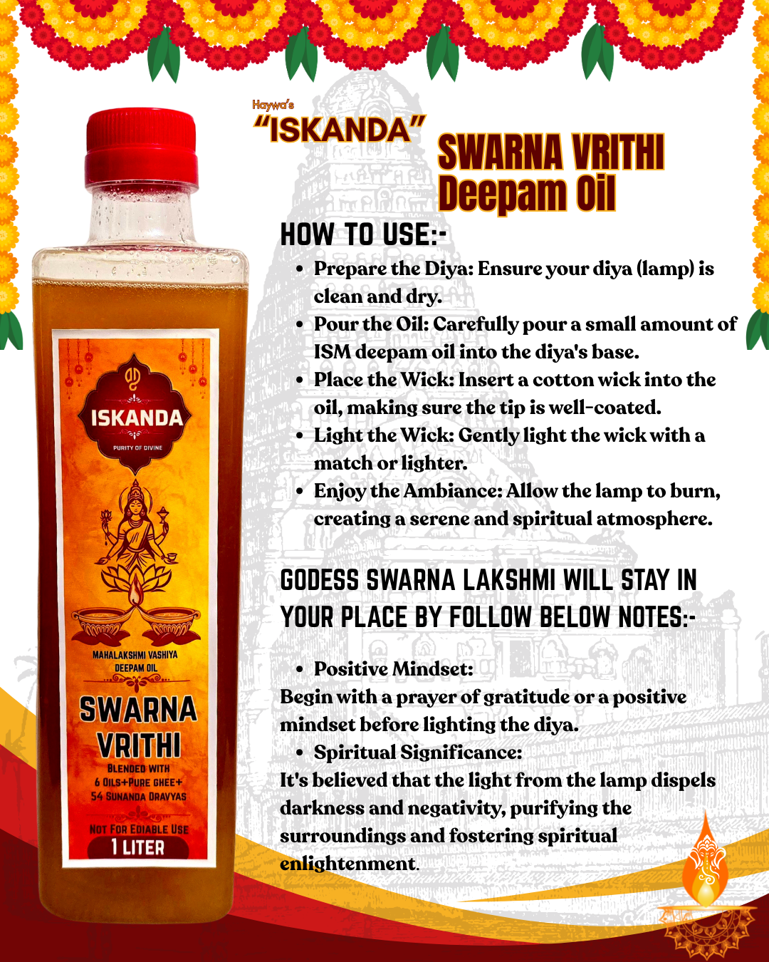 ISKANDA SWARNA VRITHI Deepam Oil-1 LITER - Image 6